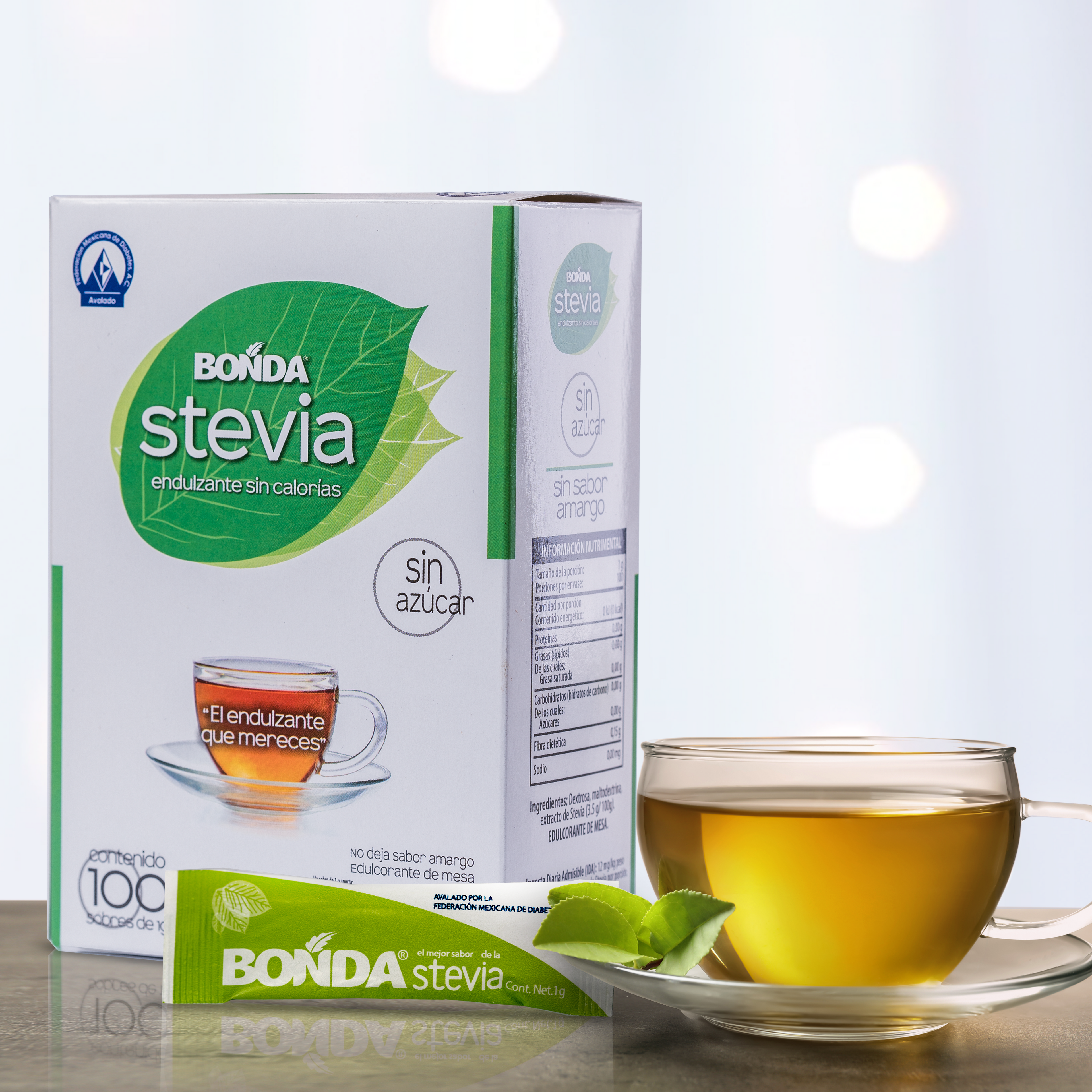 Stevia BONDA Sticks 100 Sobres | Endulzante Natural Sin Calorías | Sin Resabio